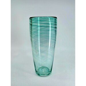 Hand blown glass swirl green vase 8"